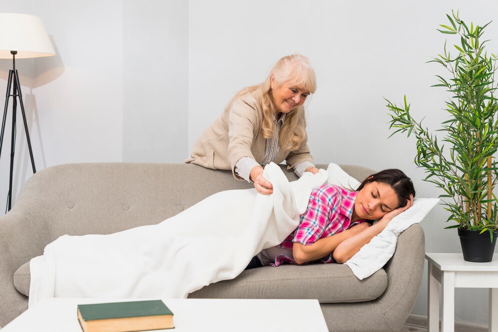 Caregiver improving sleep quality by taking a break.