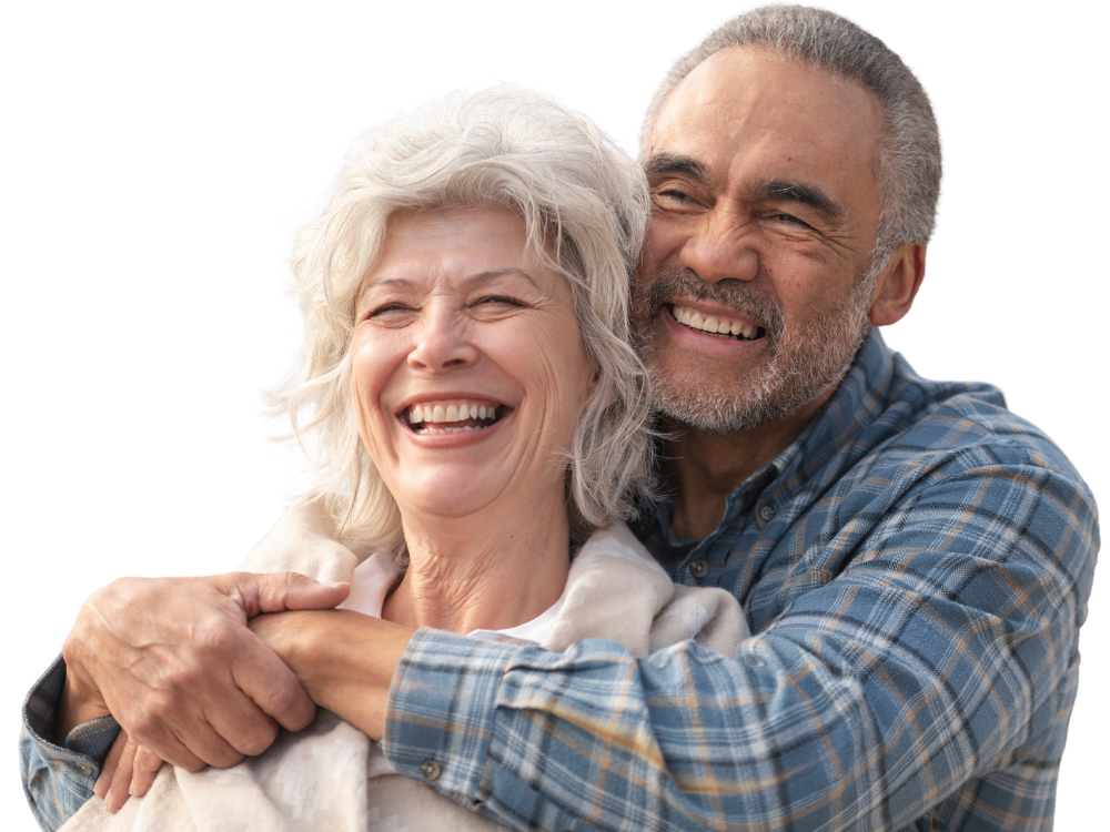 Happy senior couple embracing while receiving supportive elder care in Ventura County, CA